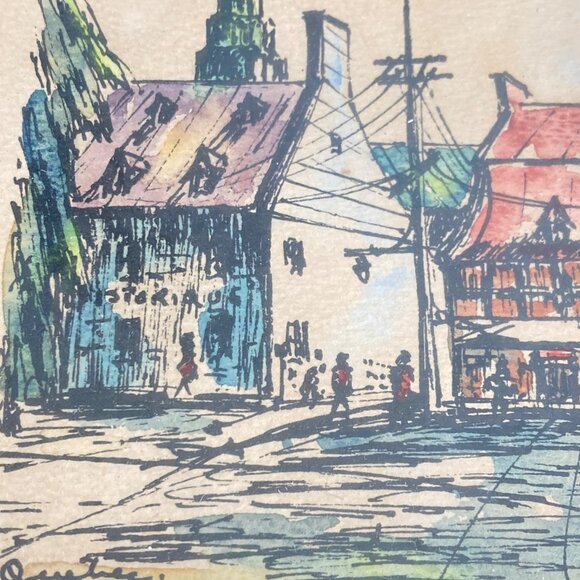 Set Of 2 Paintings Quebec Scene Small Mini Artwork Aged Patina Cottage Signed - Picture 5 of 14